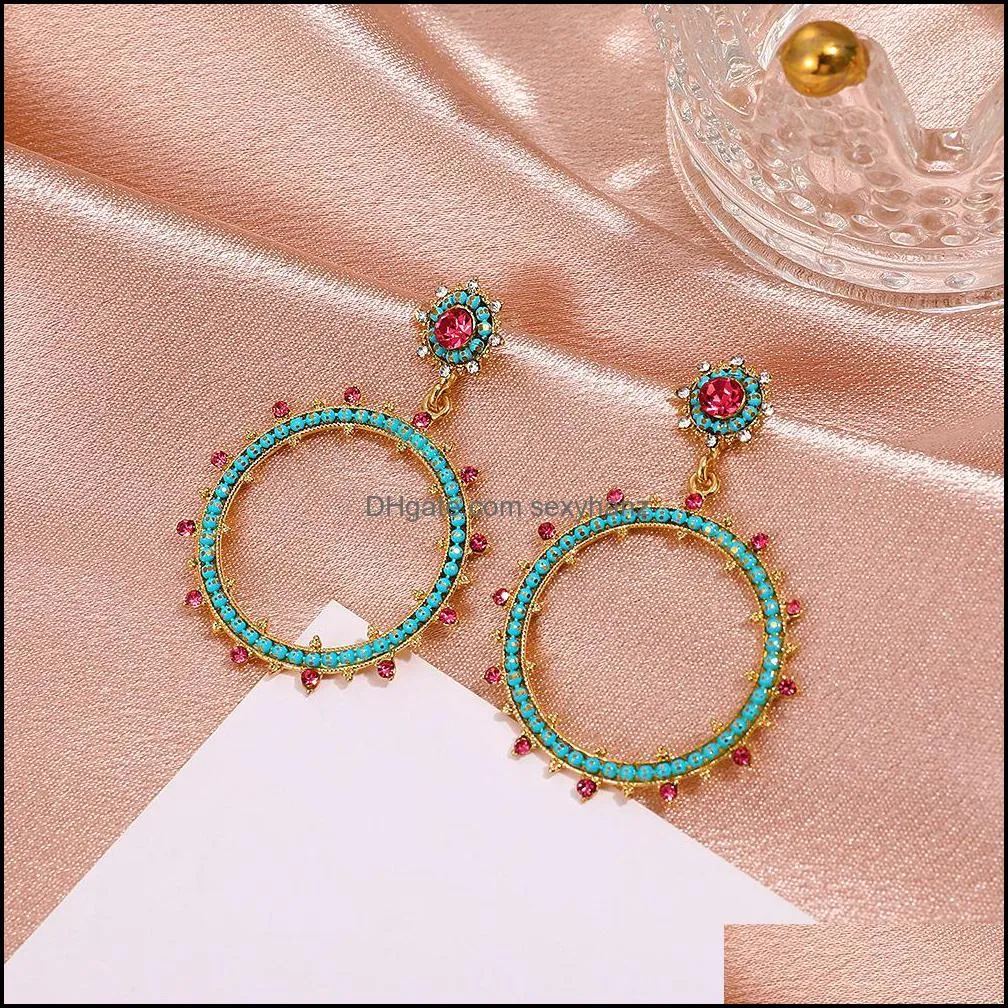 S2552 Fashion Jewelry Retro Sun Flower Geometric Earrings Circle Hoop Dangle Stud Earrings