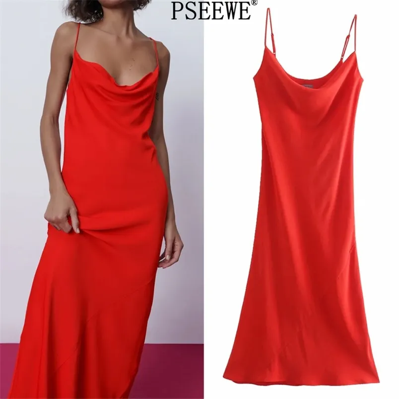 Sukienka Red Camisole Sexy Party Kobiety Eleganckie Regulowane Rękawów Pasek Backless Slip Lato Długie ES 210519