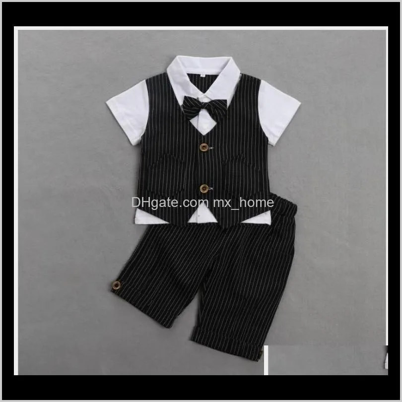 summer baby boys gentleman style clothing sets kids short sleeve waistcoat shirt+shorts 2pcs set children suit child outfits