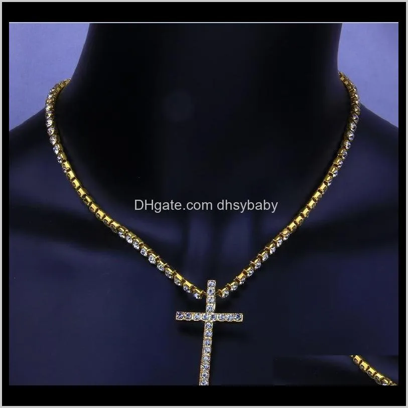 new iced out cross necklaces cubic zircon tennis chains mens hip hop jewelry women fashion gold silver cz pendant party choker necklace