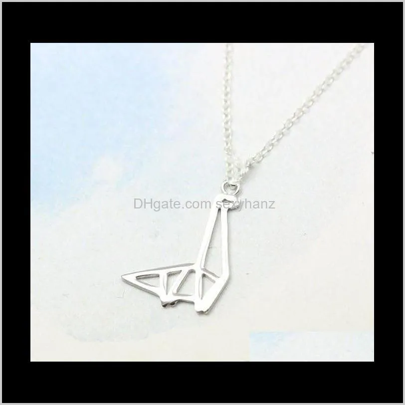 10pcs- n077 gold silver simple origami dinosaur necklace cute paper dinosaur necklace modern minimalist animal pendant necklaces