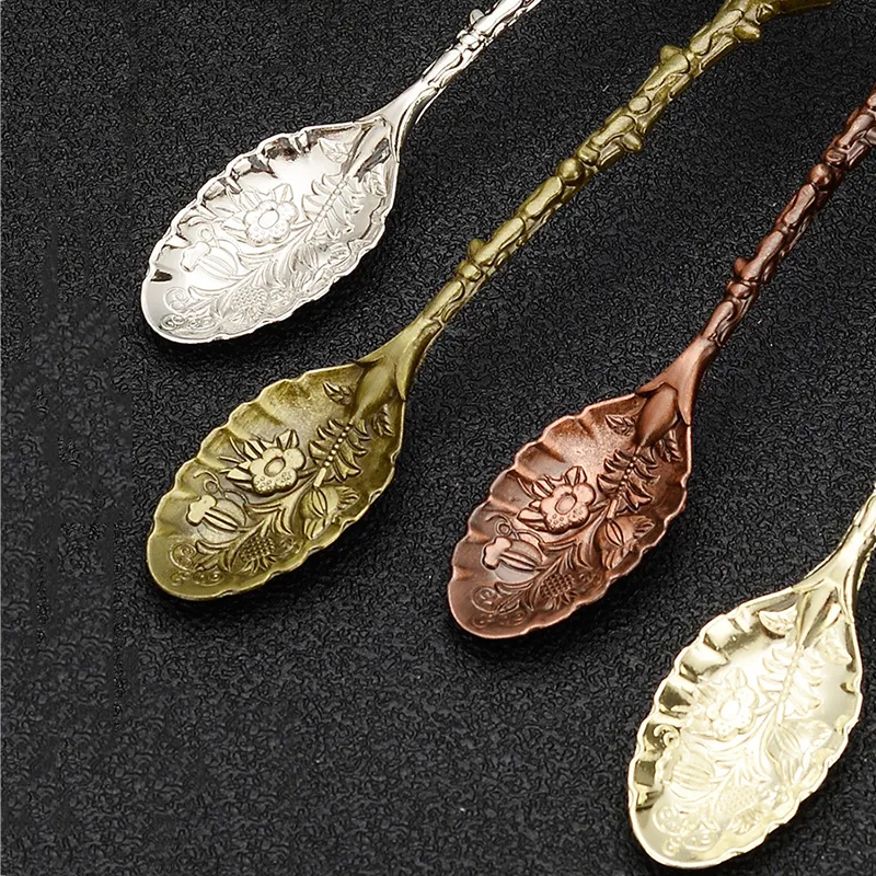 Head Vintage Crystal Coffee Scoops Royal Style Zinc Alloy Carved Mini Fruit Dessert Tea Ice Cream Spoon Mugs Retro Stirring Kitchen Seasoning Spoons Bar Cafe s