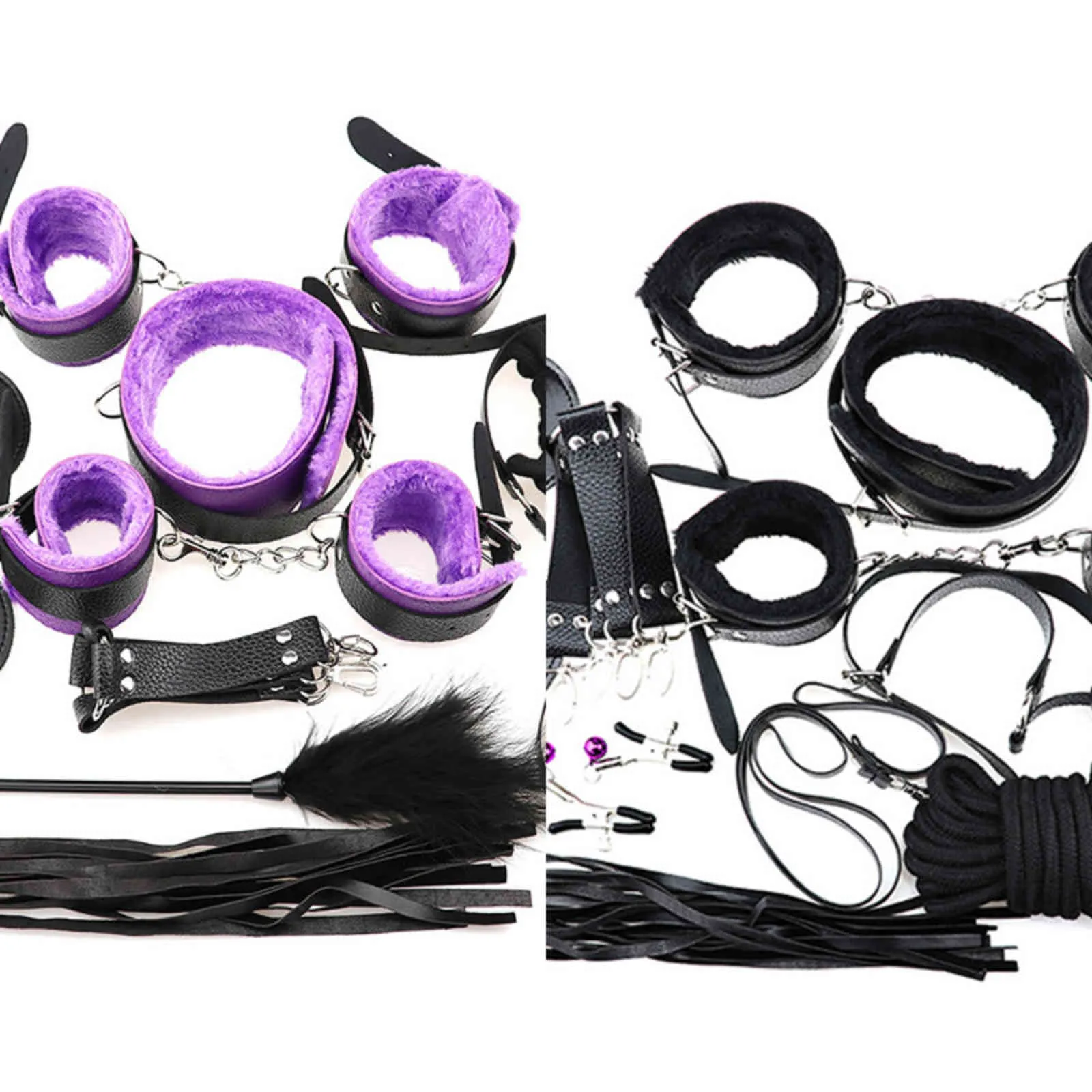 Bondages 10PCS sex Toys outils Kit BDSM bandage restrictions Ceinture Ensembles jeu pour couples Fétiche SM esclave Gags menottes flogger fouets 1122