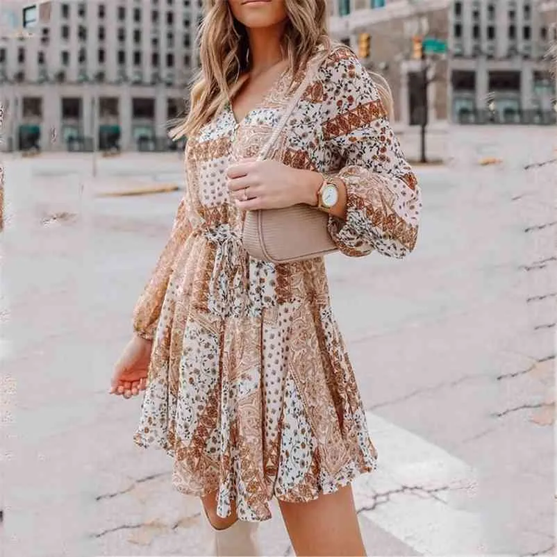 Save Big on Bulk Chiffon Boho Chic Dresses Floral Print Boho Dress For  Women Long Sleeve, Short, Chiffon, Khaki, Button Down, Vintage Style Best 