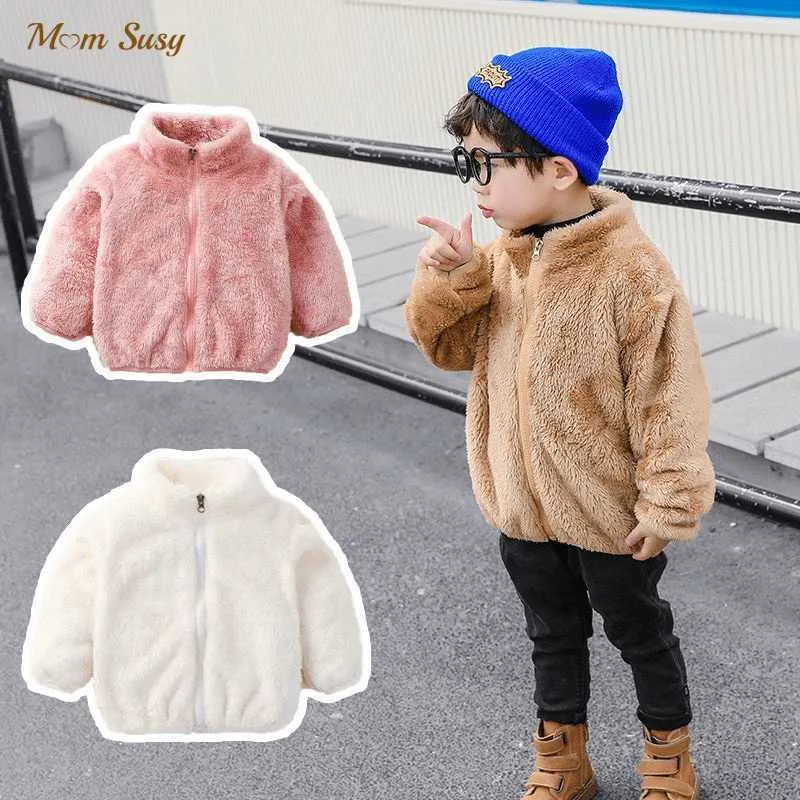 Menino bebê menino polar velo jaqueta infantil criança ovelhas quentes como casaco inverno primavera outono bebê outwear menina roupas 1-5Y H0909