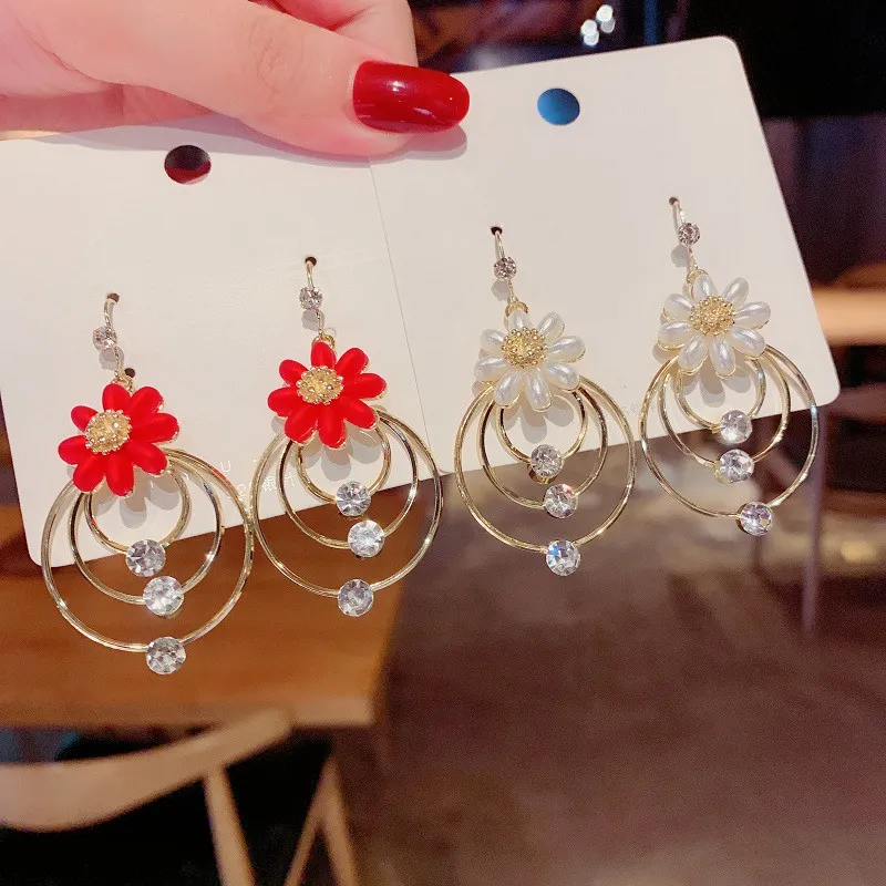 Fashion Zircon Circles Flower Drop Dangle Earrings For Women Personality Elegant New Jewelry pendientes