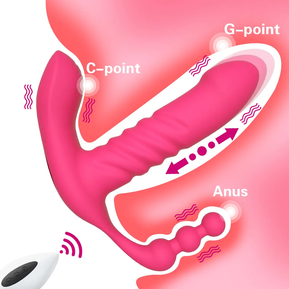 Massaggio Dildo telescopico a 7 frequenze Vibratore Tre motori Massaggiatore clitorideo G-spot Stimolatore della vagina Plug anale Figa Giocattolo del sesso per donna