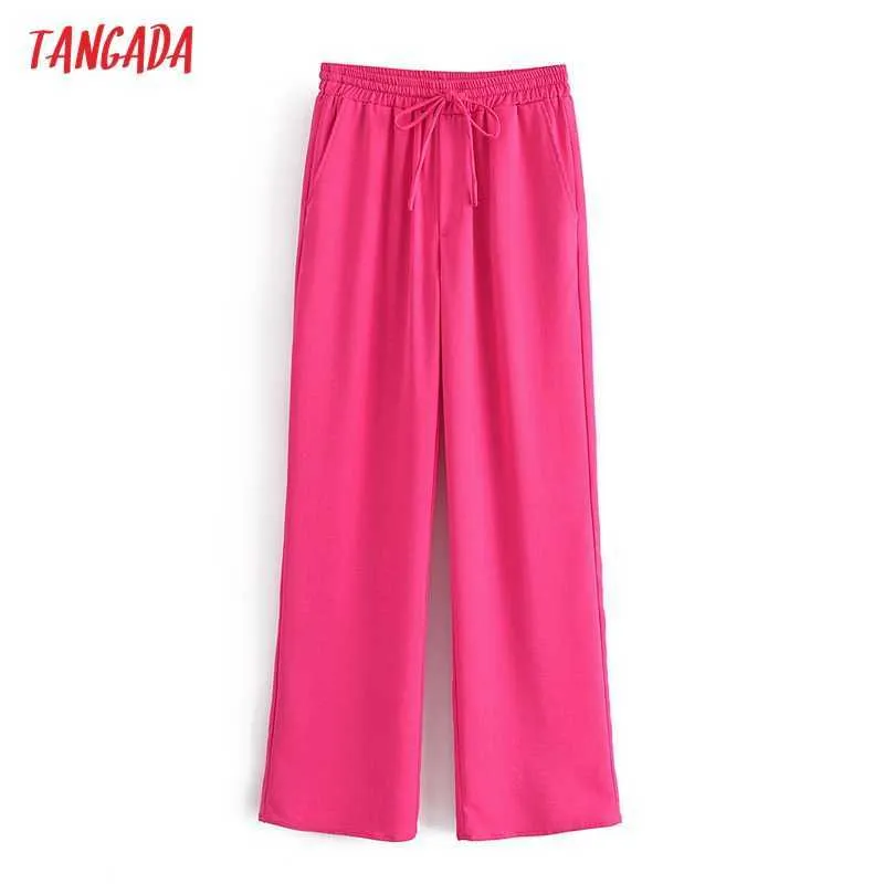 Tangada Mode Frauen Rosa Breite Bein Anzug Hosen Hosen Bogen Strethy Taille Büro Dame Hosen Pantalon 3W110 210609