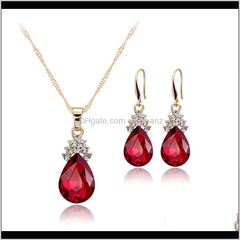 crystal diamond water drop necklace earrings jewelry sets gold chain necklace for women fashion wedding jewelry sets will and sandy