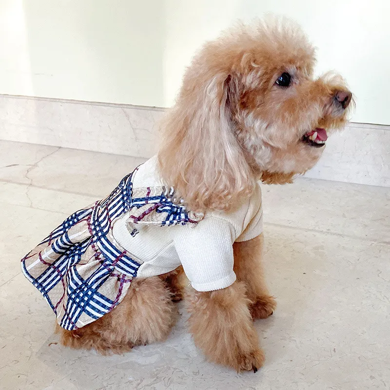 Tute per cani di moda di lusso Gonna di design Abbigliamento per cani Autunno e inverno Plaid Cucciolo di gatto Costume Toffee Coppia Abito da principessa Pet287S