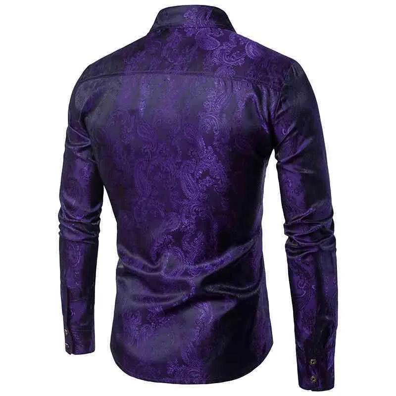 open lace back dress Men's Long Sleeve 100% Silk Shirt (Purple) S,M,L,XL main image 0