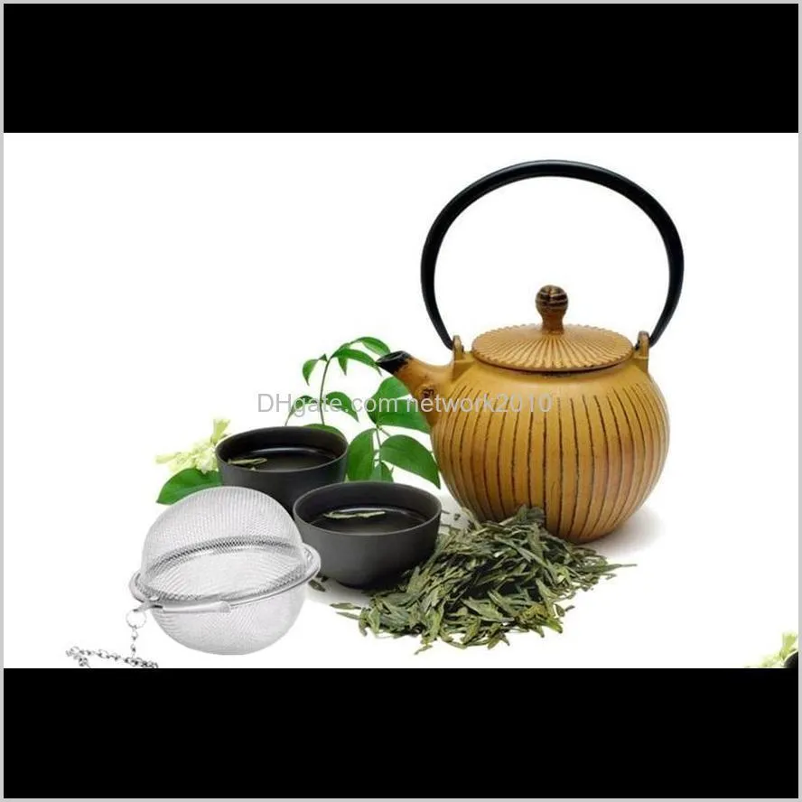 high quality tea strainer 304 stainless steel 4.5cm diameter tea pot infuser mesh ball filter with chain tea maker tools