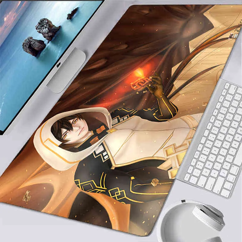 Customized Genshin Impact Gaming Mouse Pad Personalized Fabric Office Carpet Desk Mat Black Large Computer Desk Rubber Mousepad