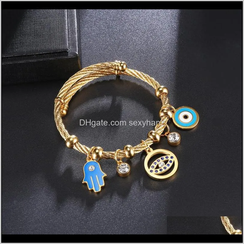 islamic fatima hand bracelet blue eye evil eye adjustable bangle fashion jewelry stainless steel ornament