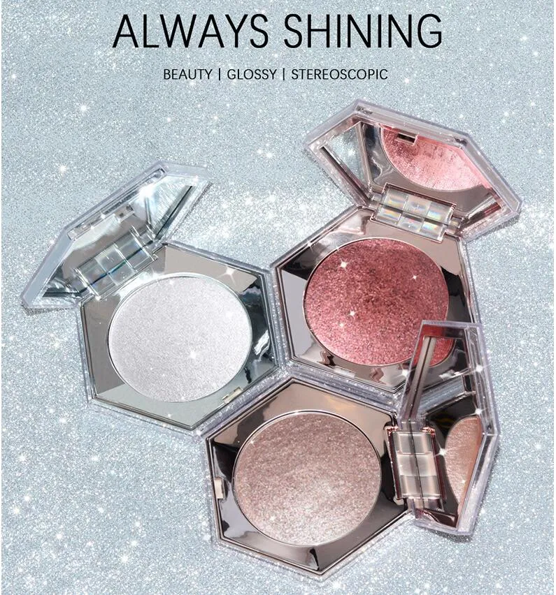 Single Diamond Face studio Master Chrome Metallic Highlighter Paleta de maquiagem com textura em pó úmido, iluminador Diamond Hexagon para todas as peles