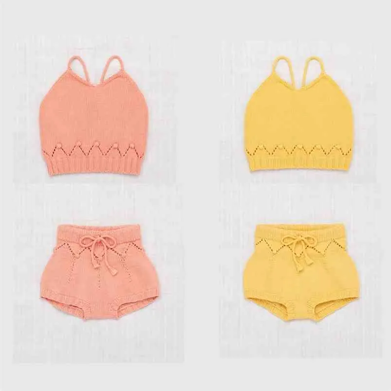 SS Kids Girls Summer Breiping Clothes Sets Misha Puff Kinderen Haak Sling Tops en Bloomers Baby Girl 210619