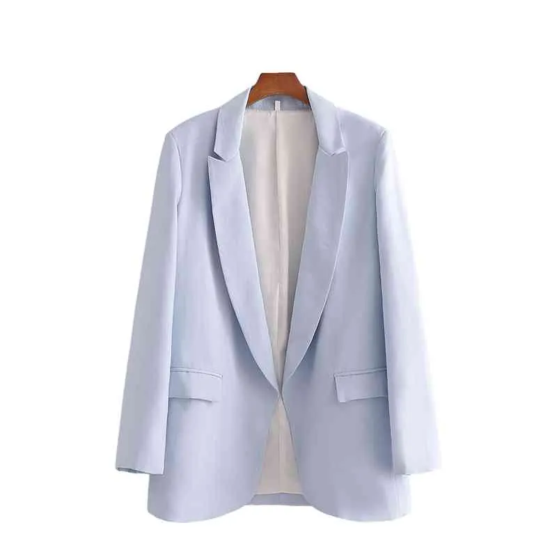 eleganta kvinnor himmel blå blazer jackor mode damer full ärm passar casual kvinnlig ficka chic girls 210430