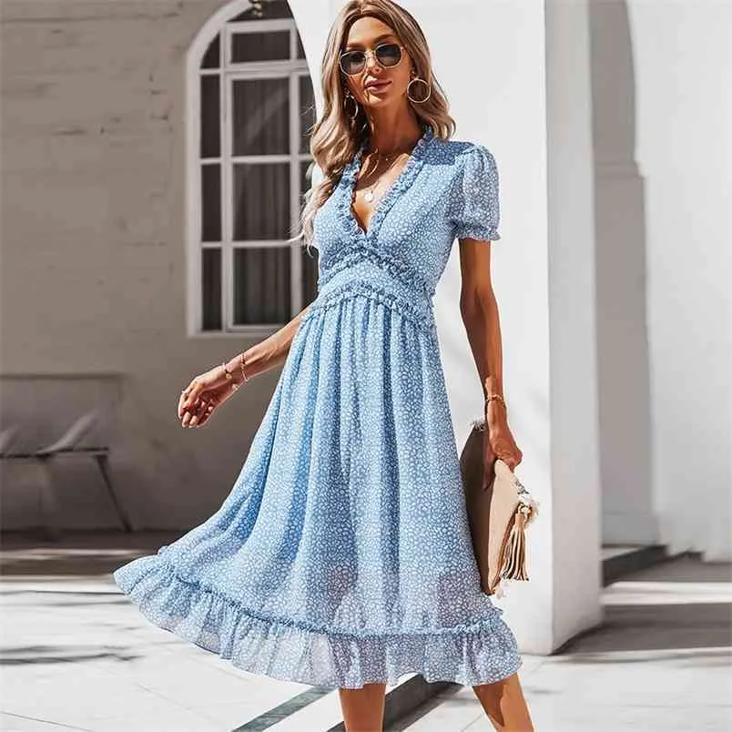 Women's Floral Wrap Maxi Dress - V Neck Ruffle Sleeve Boho Beach Dress With High Waist