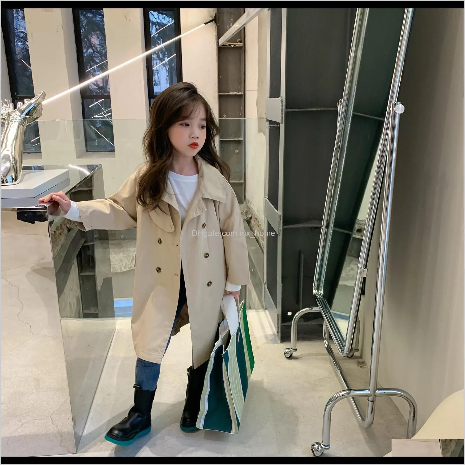 2021 kids coat new spring jackets girls fashion baby girl double breast windbreaker for children long sleeve casual trench tops kpfa