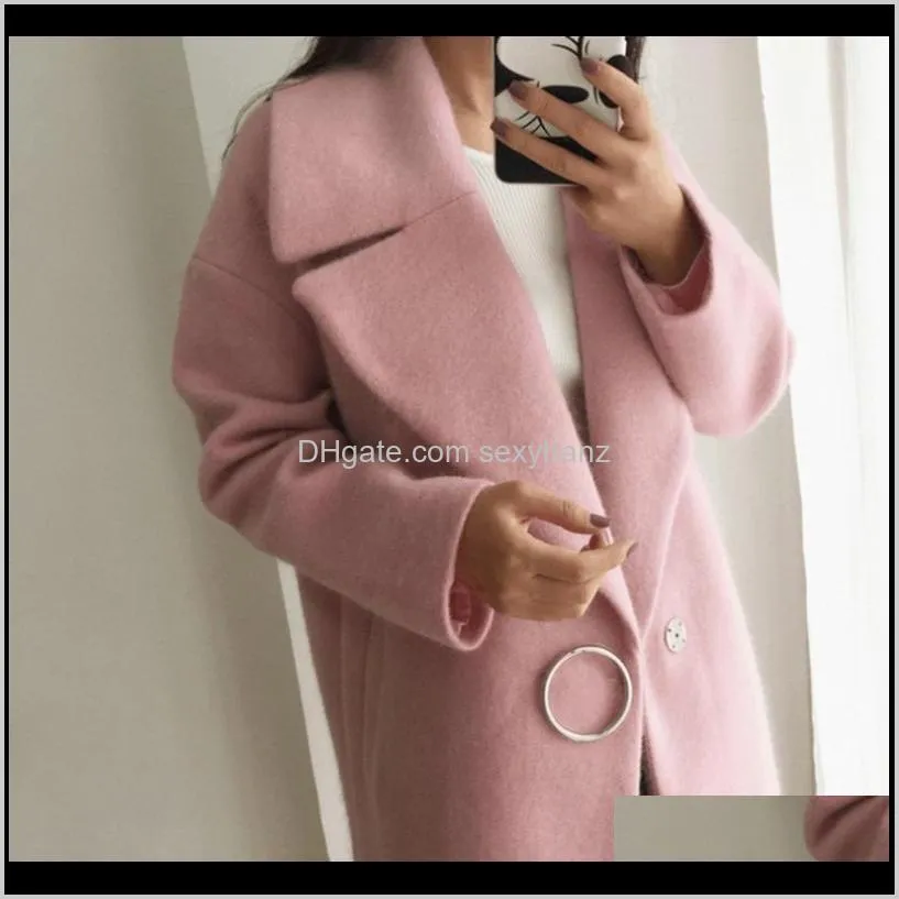 loose warm cotton + spandex long winter coat turn-down collar adjustable wool coats women office work wear elegant manteau femme1