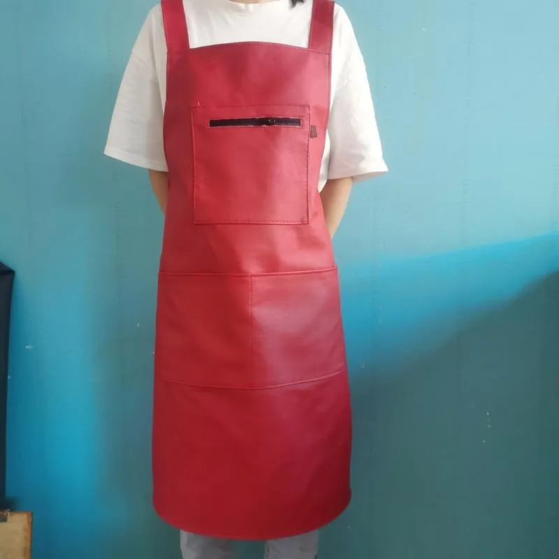 Aprons Kitchen Manicure Store Waterproof Antifouling Oil Proof Leather Apron Pu Material Cooking Baking El Work Clothes Pocket BIB