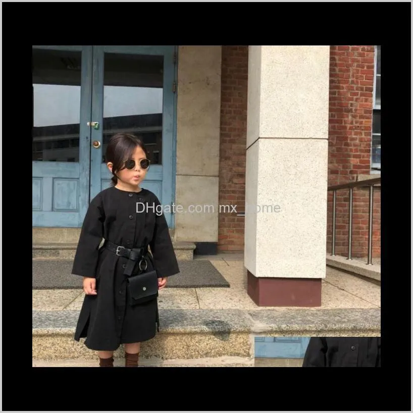 2021 kids es new spring japanese black long sleeve singlerow buckle coatstyle toddler fashion cool casual girl linen co8v