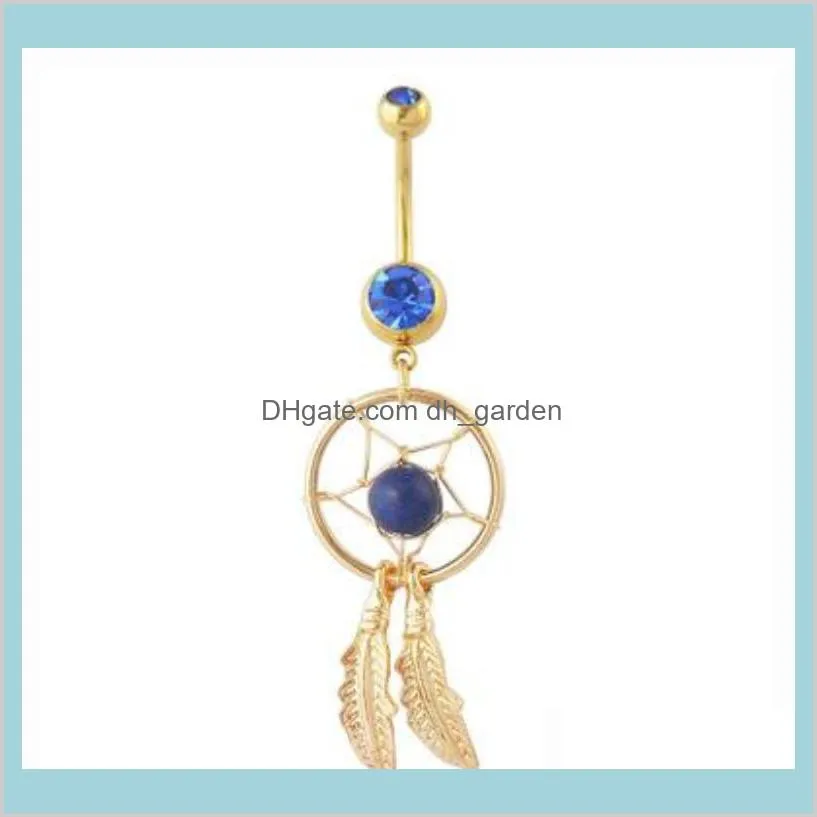 Gold Dream Catcher Feather Blue Stone