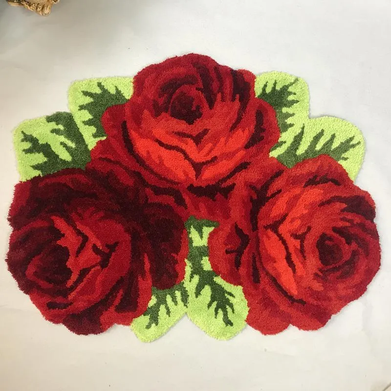 Tapijten Hoge Kwaliteit 3 ​​Slitless Rose Art Rug Slaapkamer / nachtkastje Red Flower Carpet Neffen Parlor Woonkamer Bad Mats1