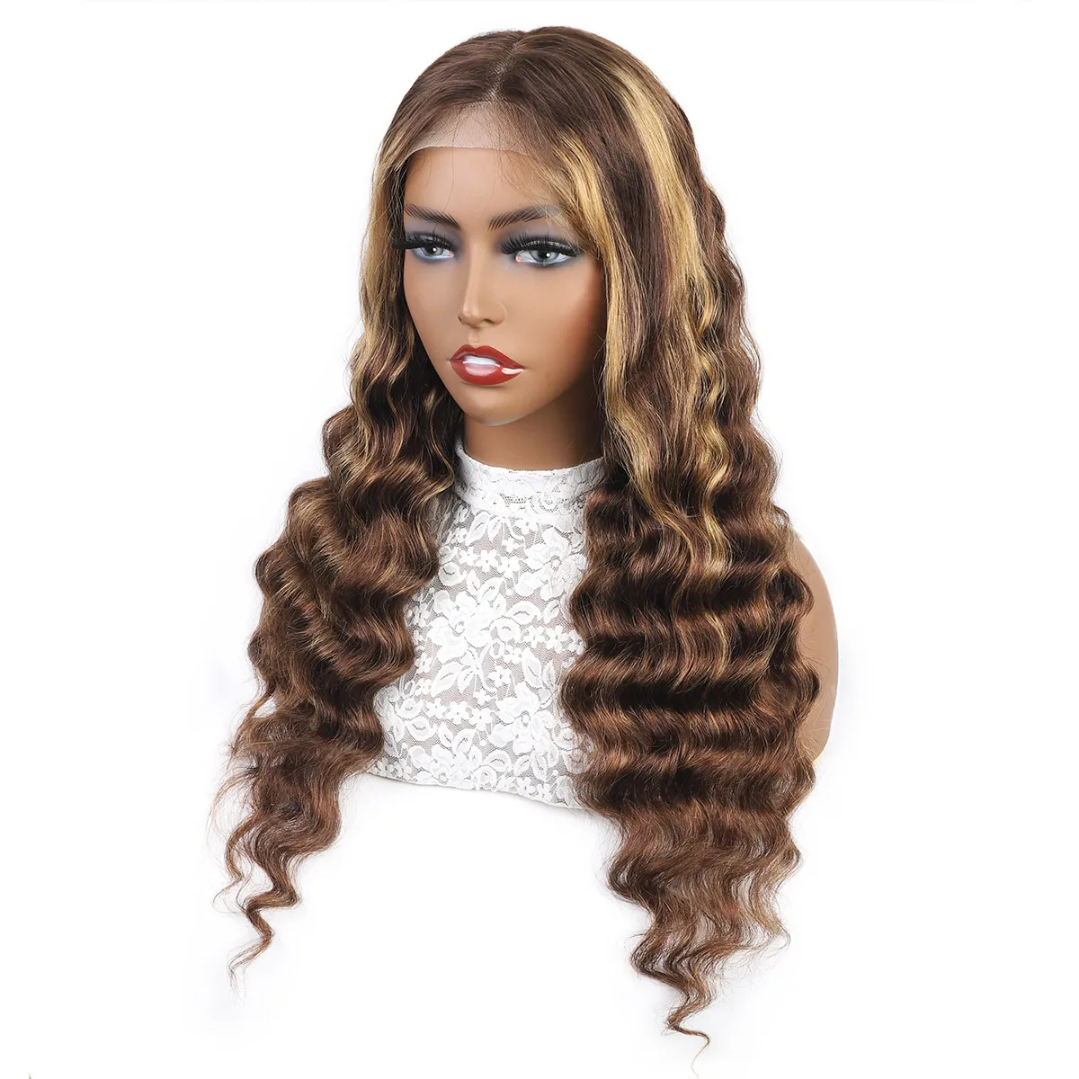 Ishow Highlight P4 / 27 Proste Kinky Curly Humani Włosy Peruki 14-40inch Pre-Zieszane 4x4 Zamknięcie Koronki Przodu Wig Ombre Kolor Ciało Luźna Głęboka Fala Dla Kobiet W każdym wieku