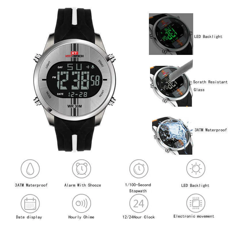 Kat Wach Męskie zegarki Moda Wielofunkcyjna Silikon Sport Mężczyźni Zegarki Luminous Business Electronic Watch Relogio Musculino G1022