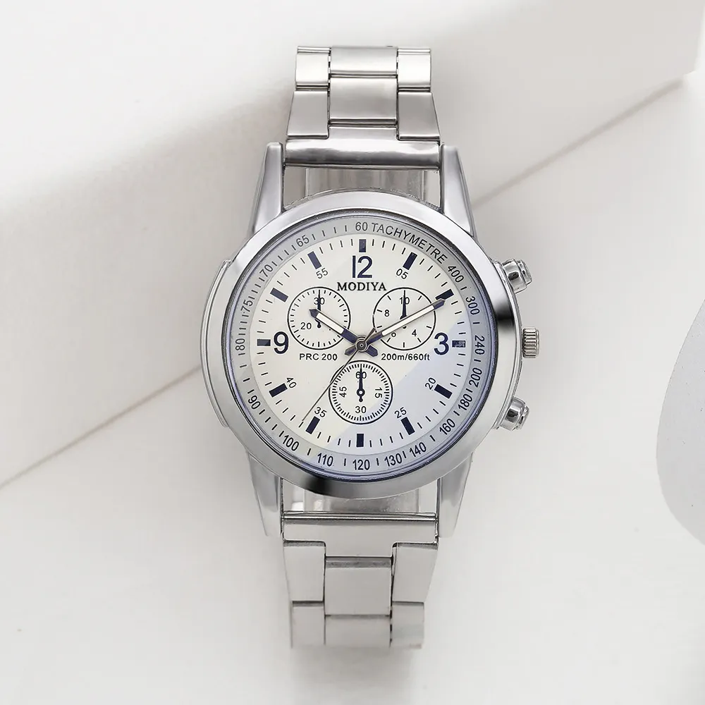 Montre à quartz de haute qualité pour hommes d'affaires occasionnels 43 mm en acier inoxydable verre bleu