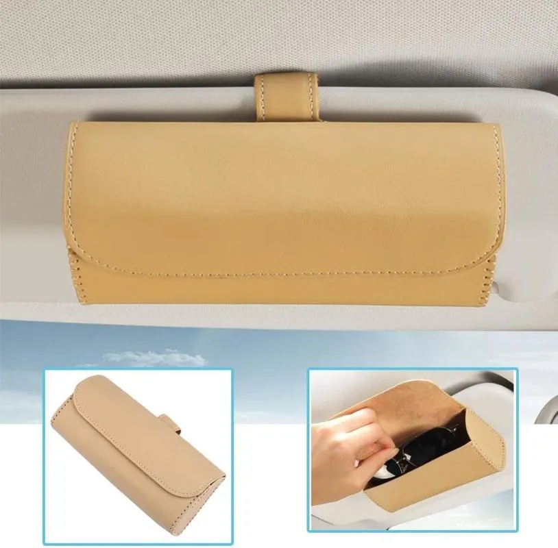 Andra interiörstillbehör Bilglasögonfodral som hänger Sun Visor Pu Leather Solglasögon Holder Bill Card Storage Automotive