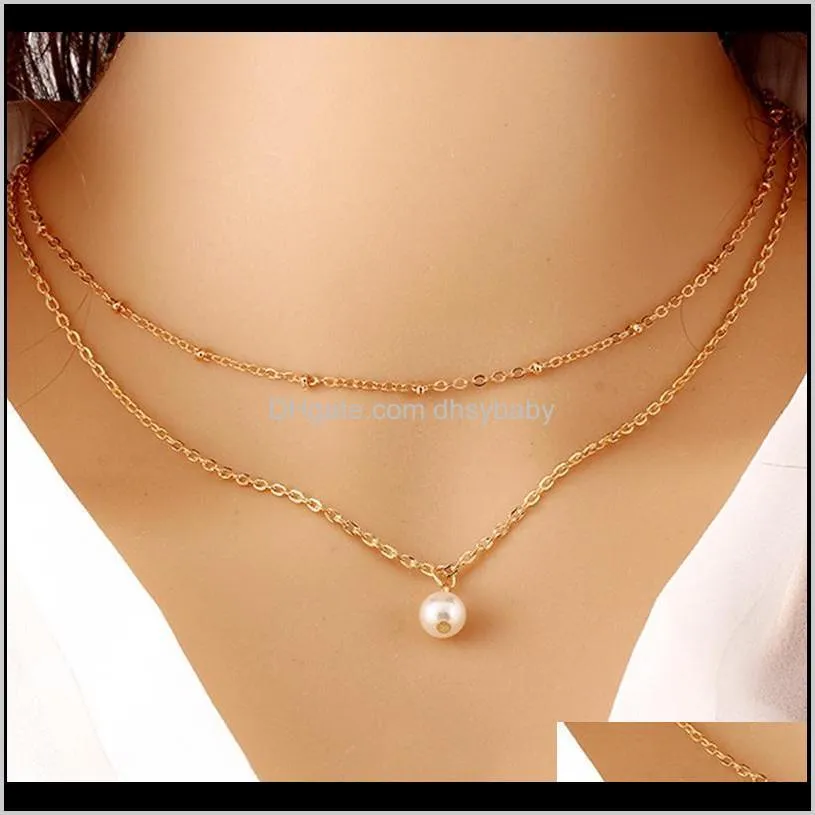 & Pendants Drop Delivery 2021 Women Multi-Layer Pendant Necklaces Metal Artificial Pearl Personality Trend Simple Necklace Sweater Chain Fash