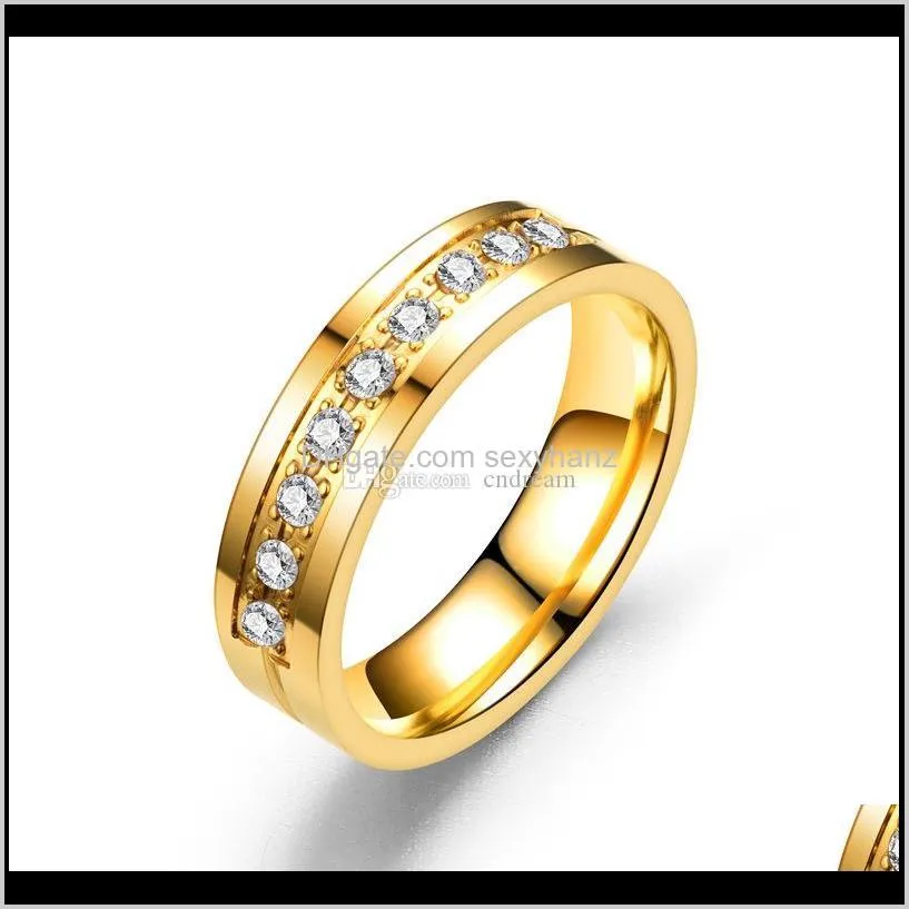gold stainless steel groove ring diamond rings engagement wedding rings band ring mens women rings fashion jewelry will and sandy drop