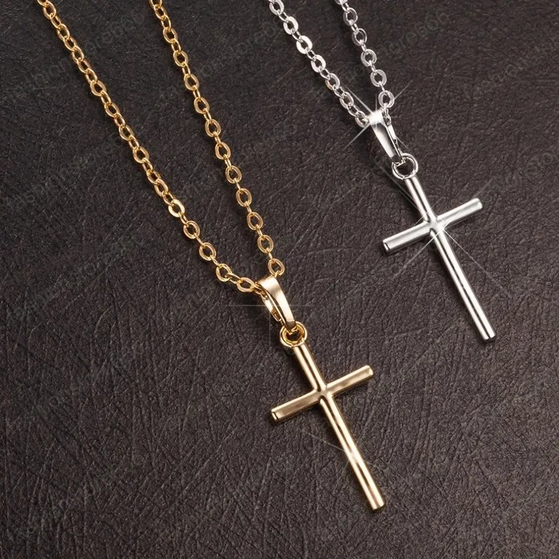Мода крест подвески Dropshipping Gold черный цвет кристалл Иисус крест кулон ожерелье ювелирные изделия для мужчин / женщин
