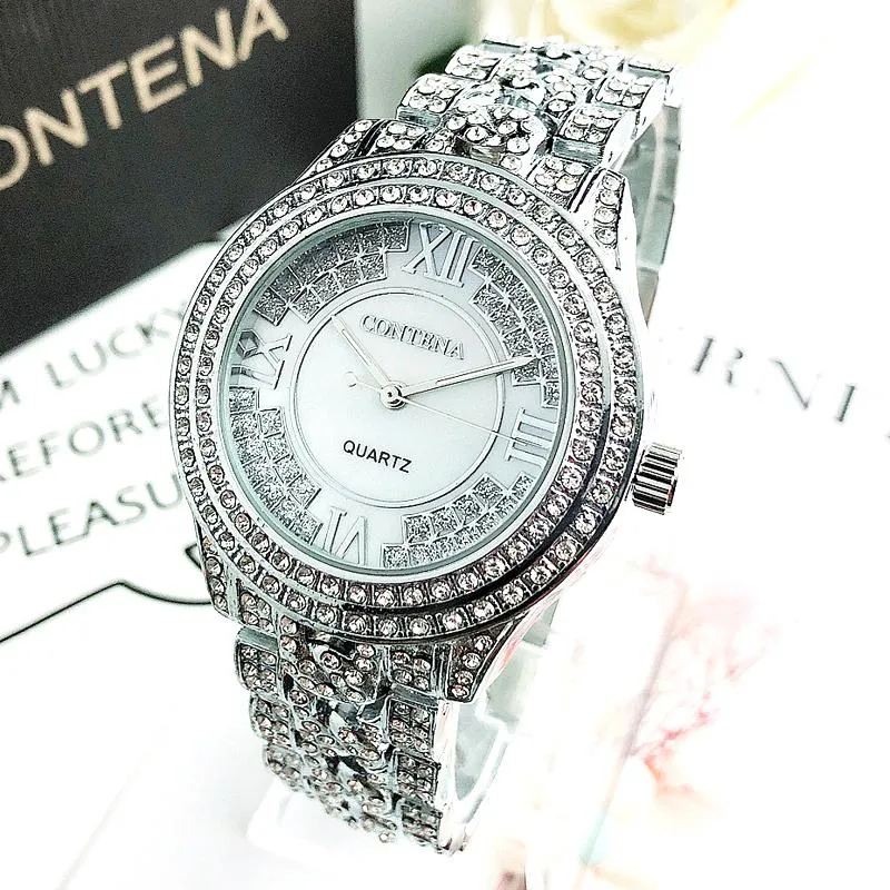 CONTENA 6449 Womens Stainless Steel Sterling Silver Diamond Watch