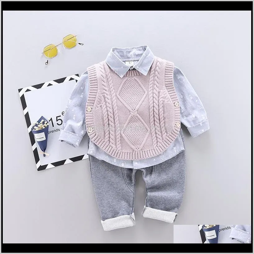 autumn casual kids suit children`s suit cotton boys long-sleeve shirt sweater vest trousers 3pcs baby clothes 0-4 years