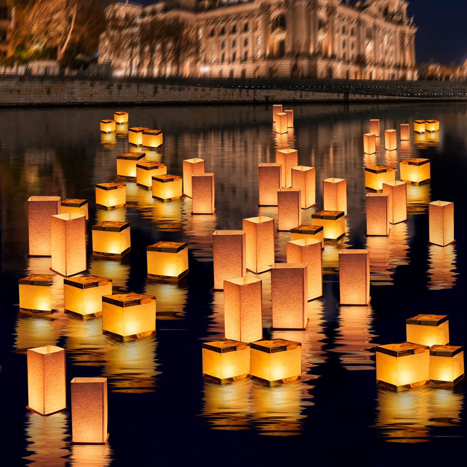 Fuele Floating Lanterns Square Rectangle Sets, Utomhus Dekorativ Med Vattentät, Flytande Stearinljus För Pool, Rive, Minnesmärken, Bröllop, Bar och Fester