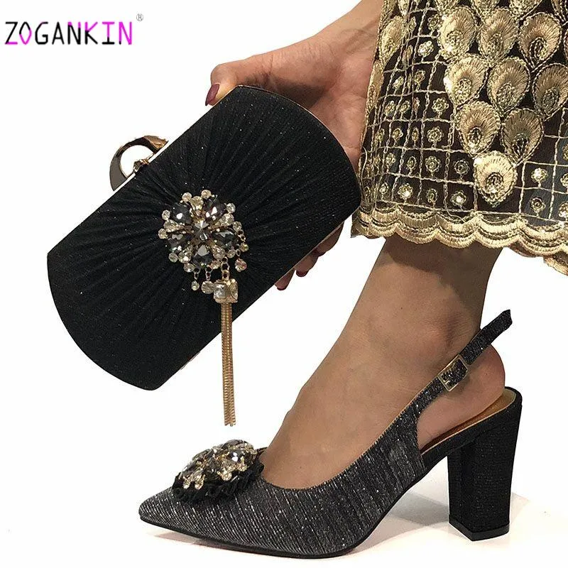 Dress Shoes Mature Style Black Color Italian With Matching Bags Set Shoe And Bag For Party In Women Selling Royal