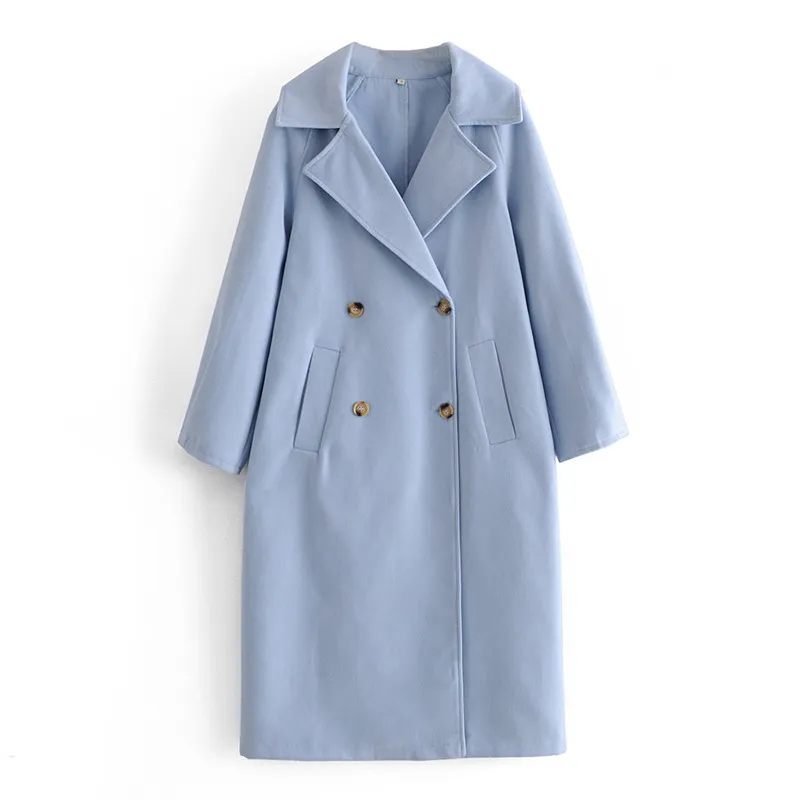 Blsqr Jesień Zima Casual Niebieska Kurtka Moda Kobiety Trench Coat Office Nosić Damskie Przyczynowe Długi Płaszcz Outcoat 210430