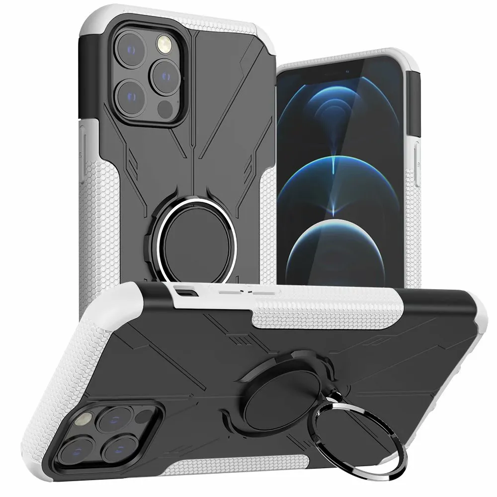 Kickstandväskor Invisble Ringhållare Bilmagnet Mecha Björn för iPhone 12 12Pro 12Promax 11 11Pro 11Promax XR XS TPU + PC med Oppbags