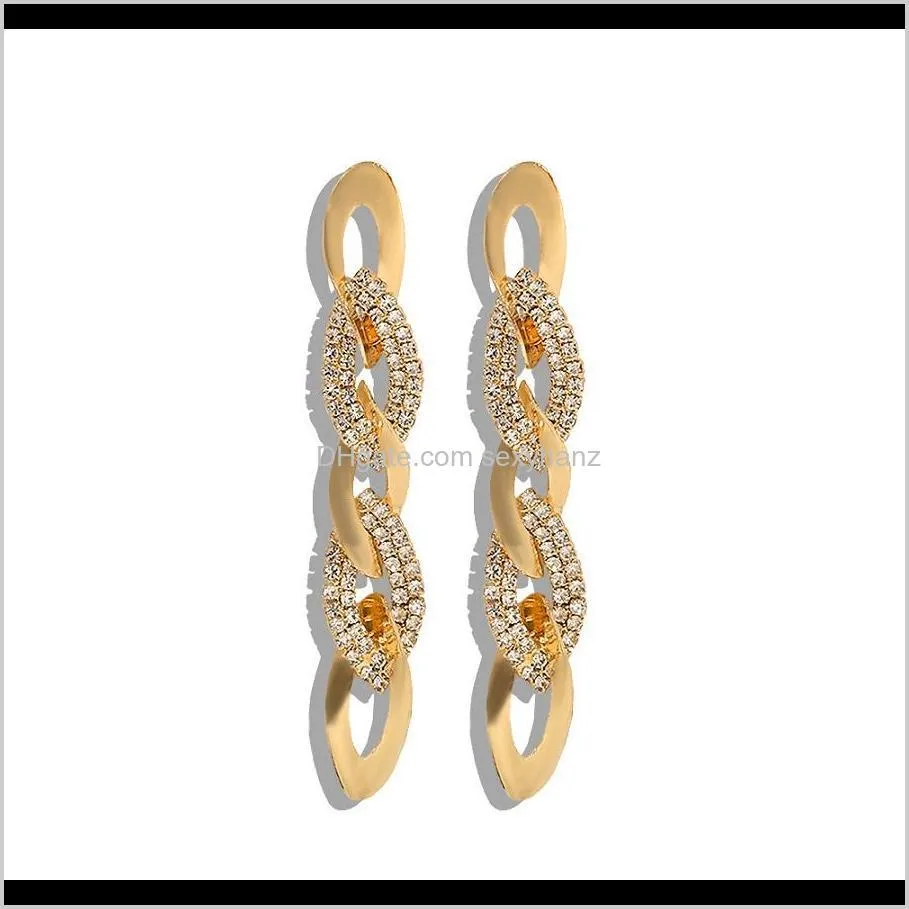 Jewelry Delivery 2021 Fashion Luxury Designer Diamond Zircon Braided Metal Long Drop Chandelier Dangle Stud Earrings For Woman Girls555 7Dgnj