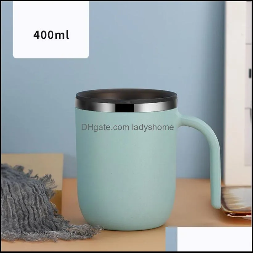 Double Wall Stainless Steel Mugs with Handles Vacuum Insulated Coffee Cups Side Lacquer Creative Tumbler Simple Home Water Cup 400ml