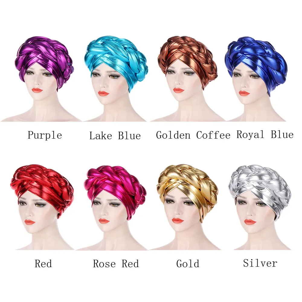 Glitter FemaleTurban Caps Cross Ready Ro Trasero Cáncer Pañuelo para la cabeza Gorro Árabe Envolturas para la cabeza Mujeres africanas Trenza Pérdida de cabello Cubierta Chemo