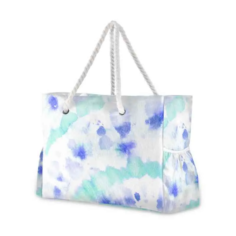 Shoppingväskor Stor kapacitet Strandväska Kvinna Vattentät Tie Die Blå Grön Splash Tote Bags Sommar Big Top-Handle Bags Shopping Bag handväska 220310