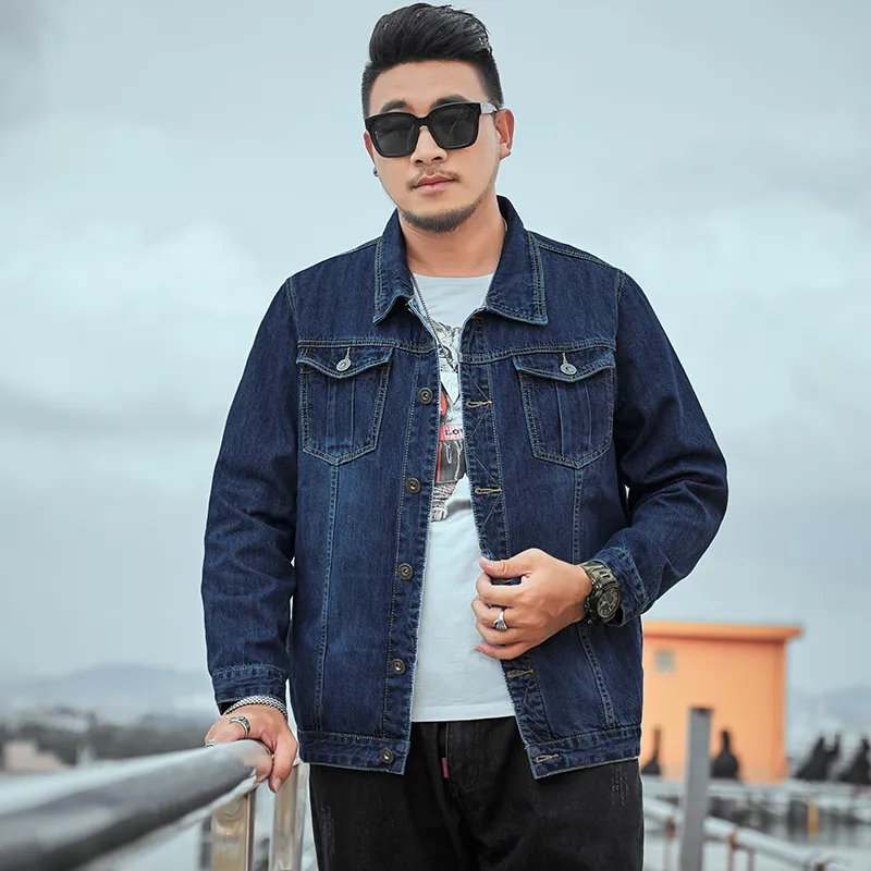 Casual Loose Men's Jacket Classic Denim Coat Large Asian Size M-8XL For 145kg Fat Guy Clothing Veste Grande Taille Pour Hommes