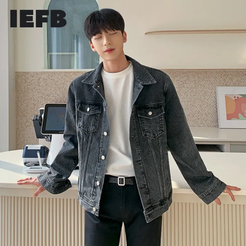 IEFB春デニムコートメンズ韓国のファッション緩い原因ジーンズジャケットメンズ服ワークウェアコートシングルブレスト9Y5680 210524