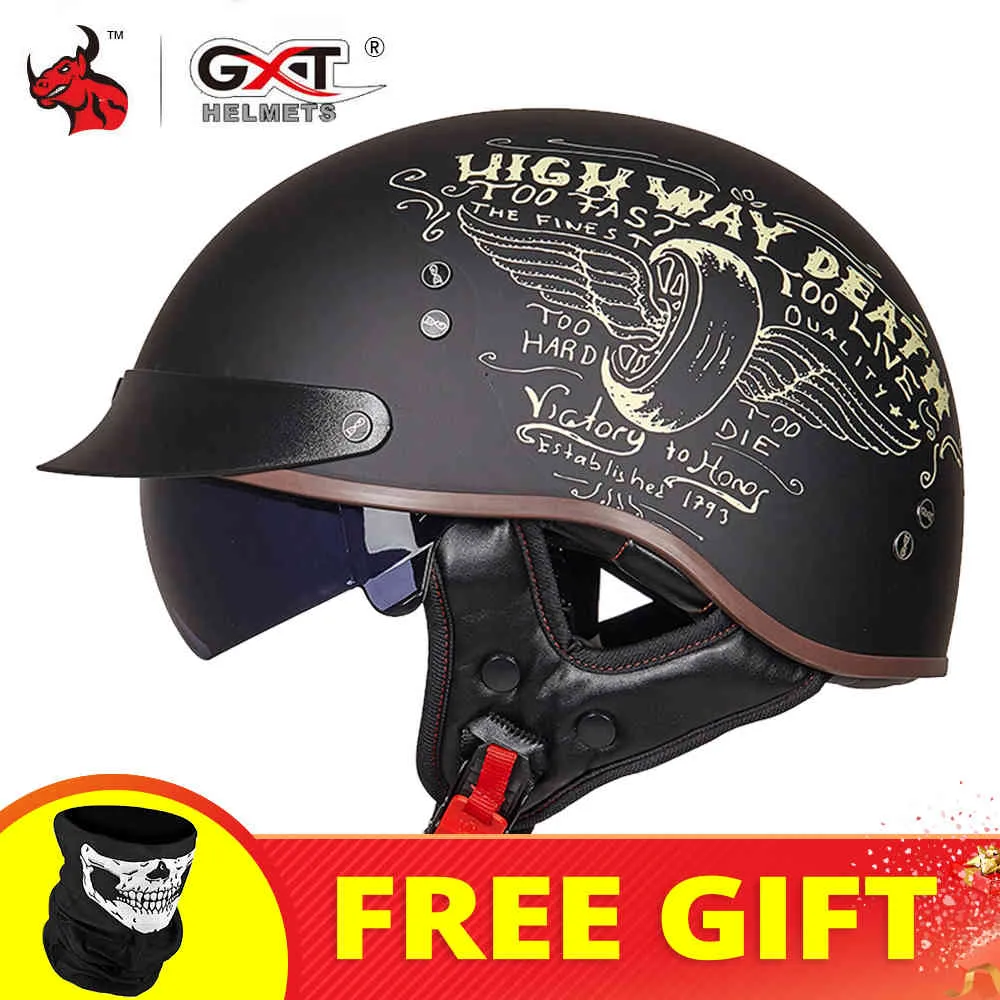 GXT Motorcykel DOT Godkänd Casco Moto Män Kvinnor Retro Ridning Motorbike Sommar Andas Motocross Halvhjälm