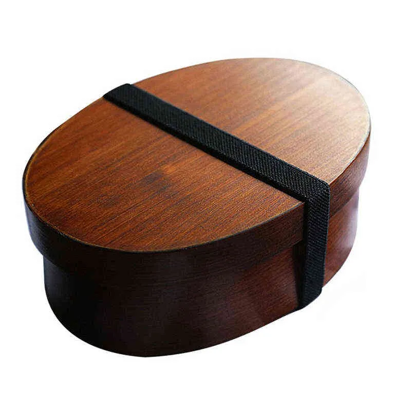Japanese Bento Sushi Box Eco-friendly Wooden Bento Lunch Boxes Food Container with 3 Compartments Small Portable Oval Lunchbox for Kids Picnic Tableware (2)