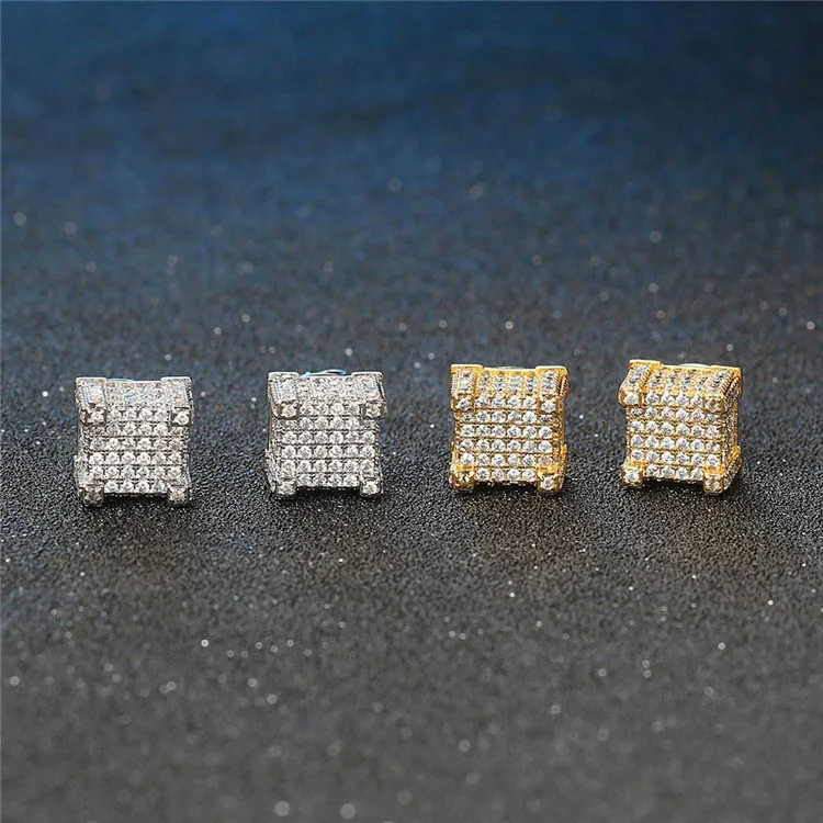 Hiphop full CZ diamond micro stud earrings for men hipster goldplated jewelry4120660